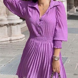 New Zara PLEATED PLUMETIS DRESS